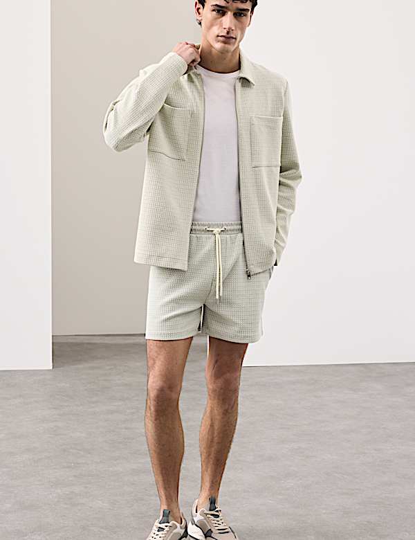 Cotton Blend Zip Up Textured Jacket - DE