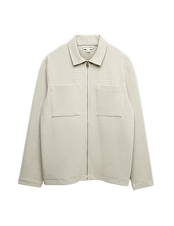 Cotton Blend Zip Up Textured Jacket