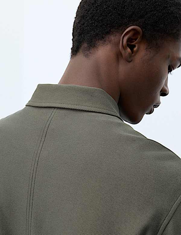 Pure Cotton Twill Zip Through Overshirt