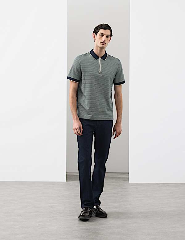 Pure Supima&reg; CottonJacquard Zip Up Polo Shirt - CA