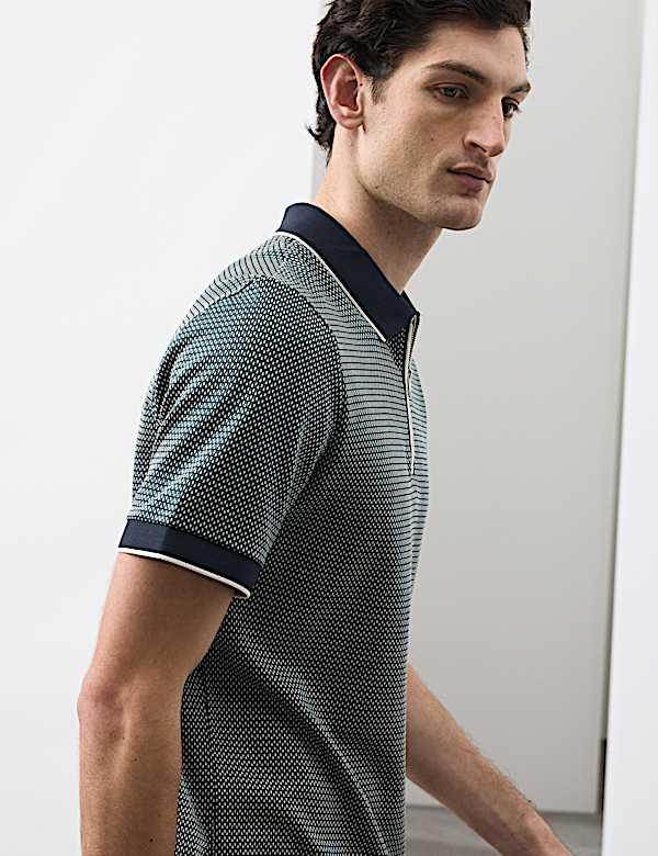 Pure Supima&reg; CottonJacquard Zip Up Polo Shirt - CA