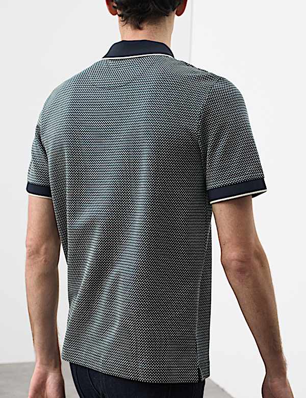 Pure Supima&reg; CottonJacquard Zip Up Polo Shirt - CA