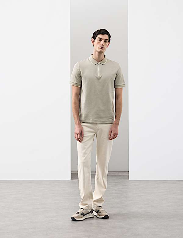 Pure Supima&reg; CottonJacquard Zip Up Polo Shirt