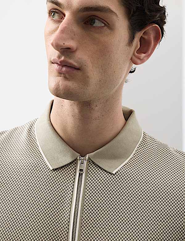 Pure Supima&reg; CottonJacquard Zip Up Polo Shirt