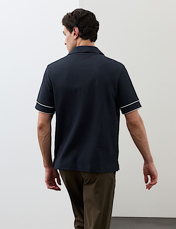 Cotton Rich Piped Stripe Knitted Polo Shirt - CH