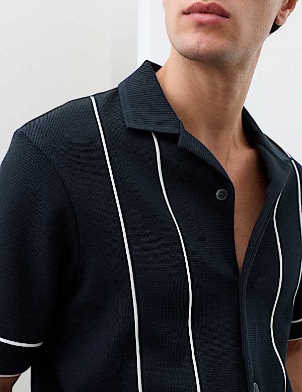 Cotton Rich Piped Stripe Knitted Polo Shirt