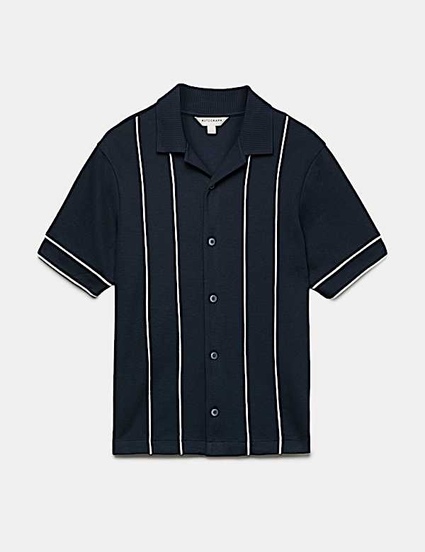 Cotton Rich Piped Stripe Knitted Polo Shirt - CH