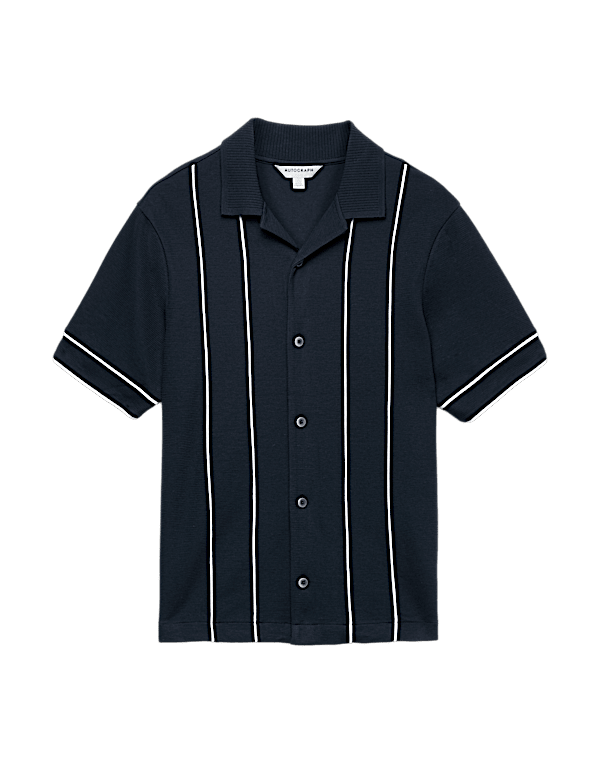 Cotton Rich Piped Stripe Knitted Polo Shirt