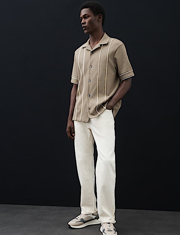 Cotton Rich Piped Stripe Knitted Polo Shirt