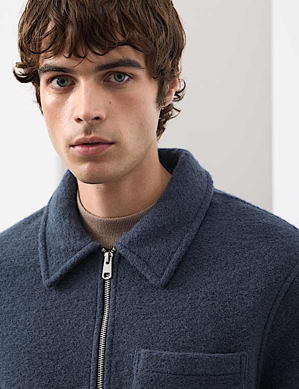 Wool Blend Zip up Fleece Jacket - MX