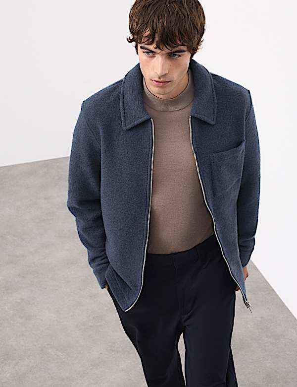 Wool Blend Zip up Fleece Jacket - MX