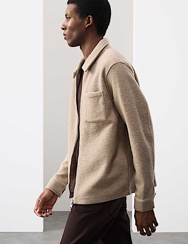Wool Blend Zip up Fleece Jacket - EE