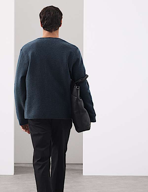 קרדיגן מתערובת צמר ופליז עם צווארון וי - IL