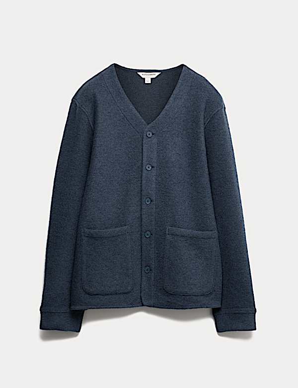 קרדיגן מתערובת צמר ופליז עם צווארון וי - IL
