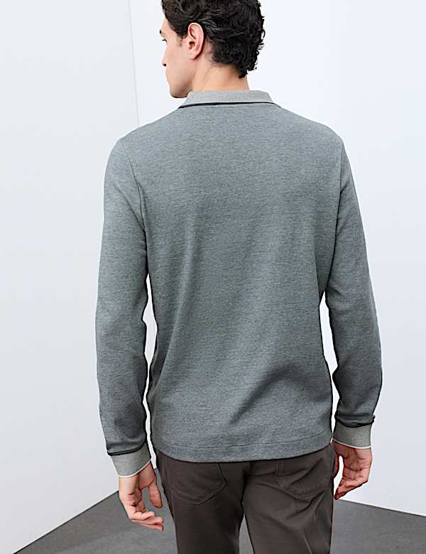 Cotton Rich Long Sleeve Polo Shirt