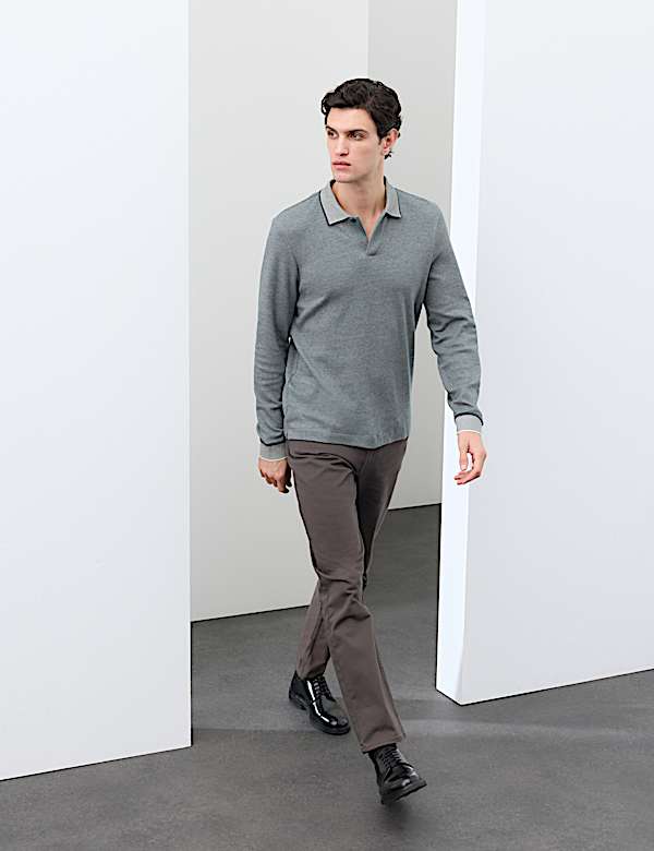 Cotton Rich Long Sleeve Polo Shirt