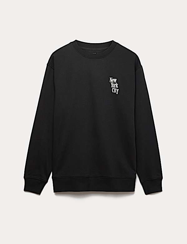 סווטשירט מבד עשיר בכותנה עם כיתוב New York רקום - IL