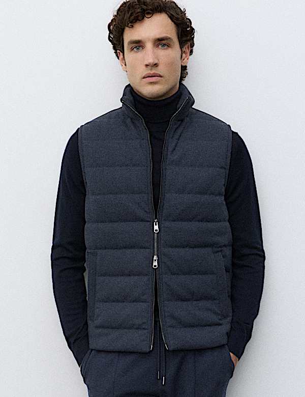 Padded Hybrid Zip Up Gilet with Wool