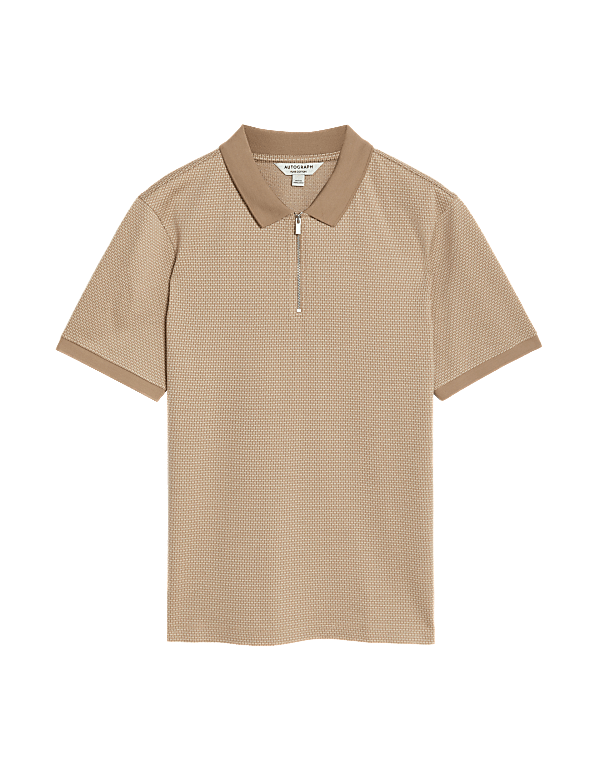 Pure Cotton Textured Half Zip Polo Shirt