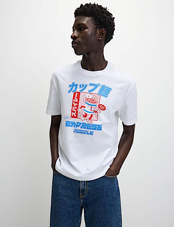 Oversized Pure Cotton Noodles Graphic T-Shirt - TW