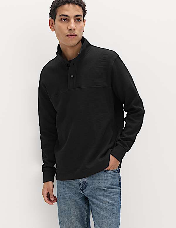 Cotton Rich Waffle Funnel Neck Sweatshirt - CH