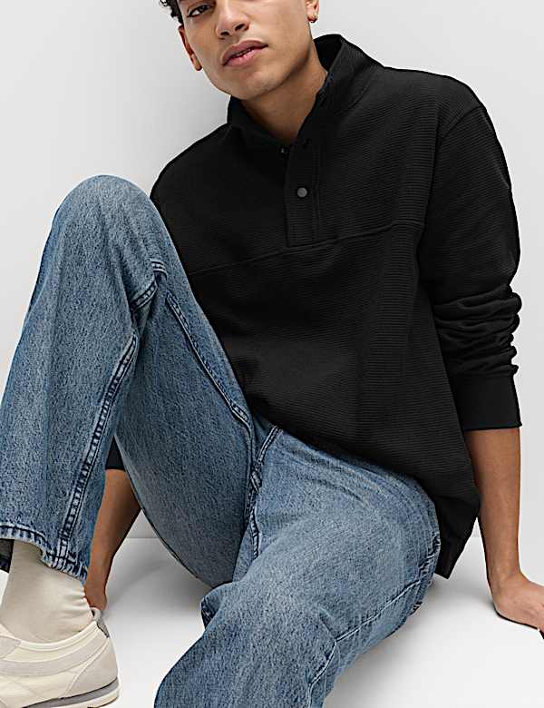 Cotton Rich Waffle Funnel Neck Sweatshirt - CH