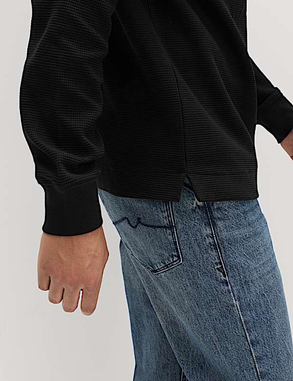 Cotton Rich Waffle Funnel Neck Sweatshirt - CH