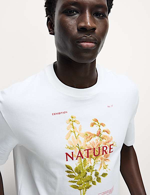 T-Shirt aus reiner Baumwolle mit Blumen-Grafik - AT