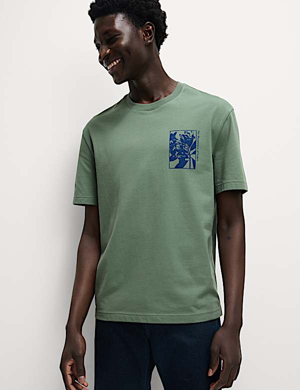 Zuiver katoenen T-shirt met grafisch bloemmotief - NL