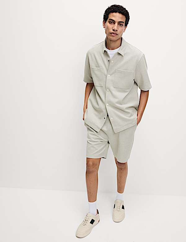 Cotton Blend Short Sleeve Over Shirt