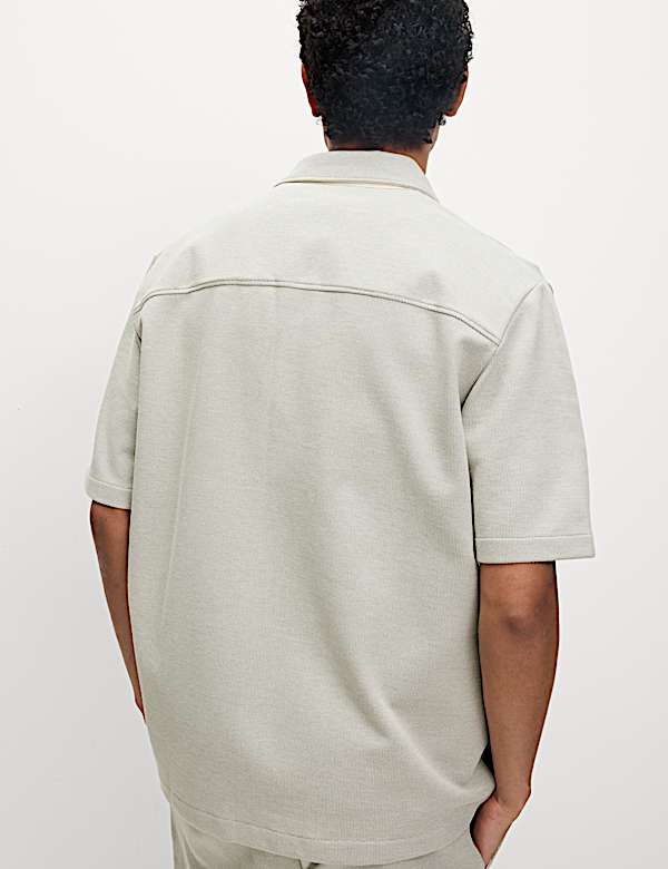 Cotton Blend Short Sleeve Over Shirt