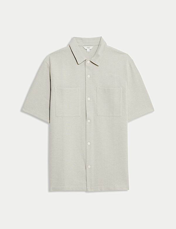 Cotton Blend Short Sleeve Overshirt - SI