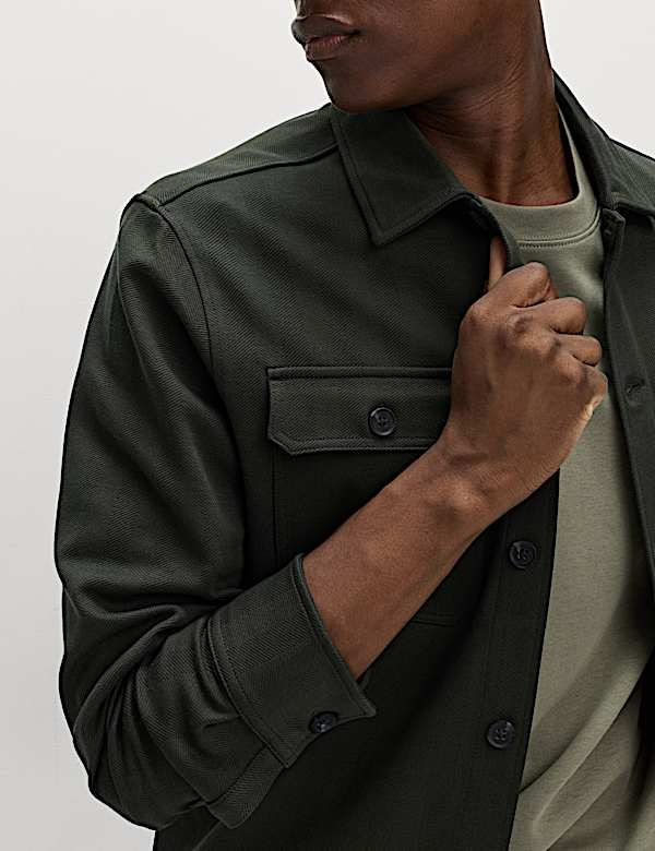 Cotton Rich Herringbone Overshirt - IL