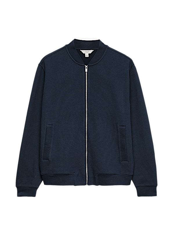 Cotton Blend Pique Bomber Jacket