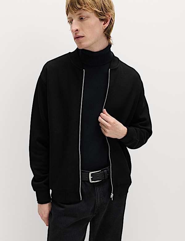 Cotton Blend Pique Bomber Jacket