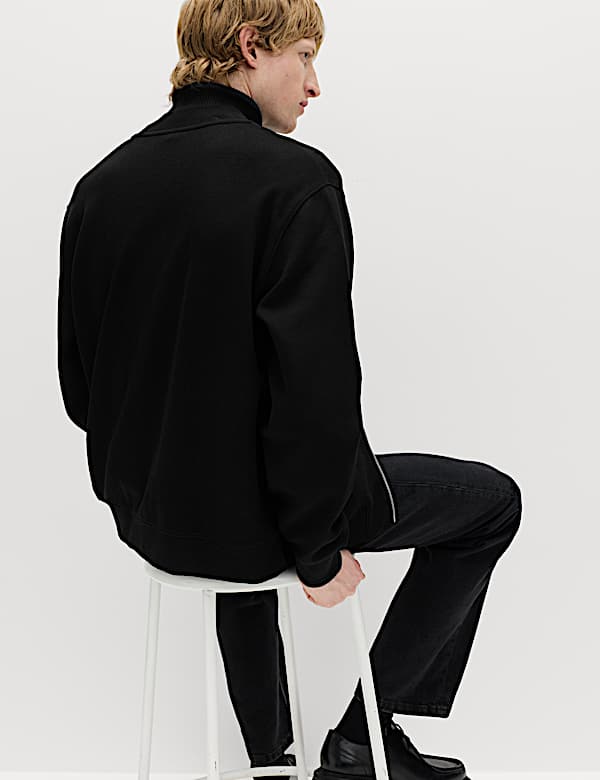 Cotton Blend Pique Bomber Jacket