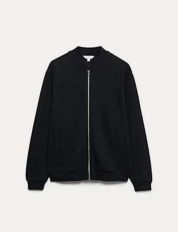 Cotton Blend Pique Bomber Jacket