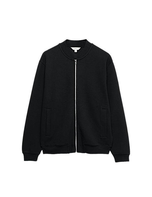 Cotton Blend Pique Bomber Jacket