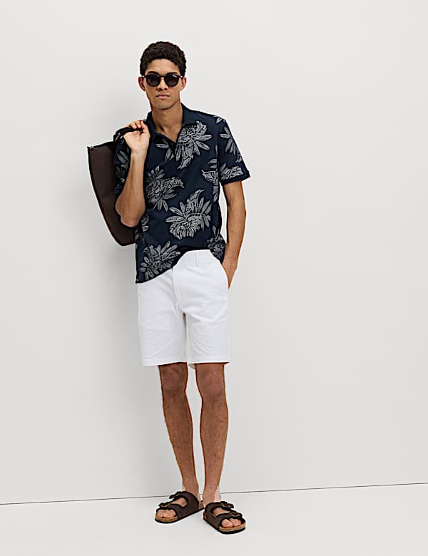 Polohemd aus reiner Baumwolle mit Blattmuster - DE
