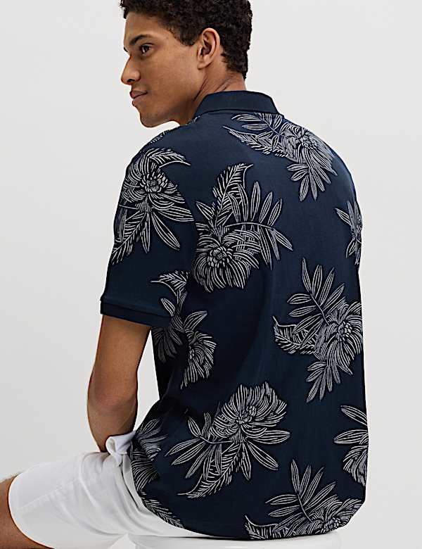 Polohemd aus reiner Baumwolle mit Blattmuster - DE