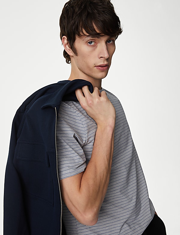 Pure Cotton Striped Textured T-Shirt