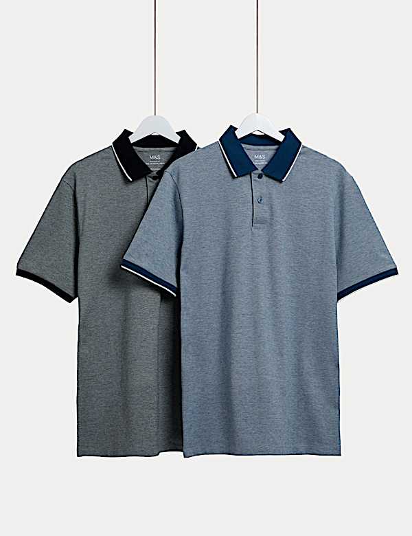 2pk Cotton Rich Tipped Polo Shirts - US