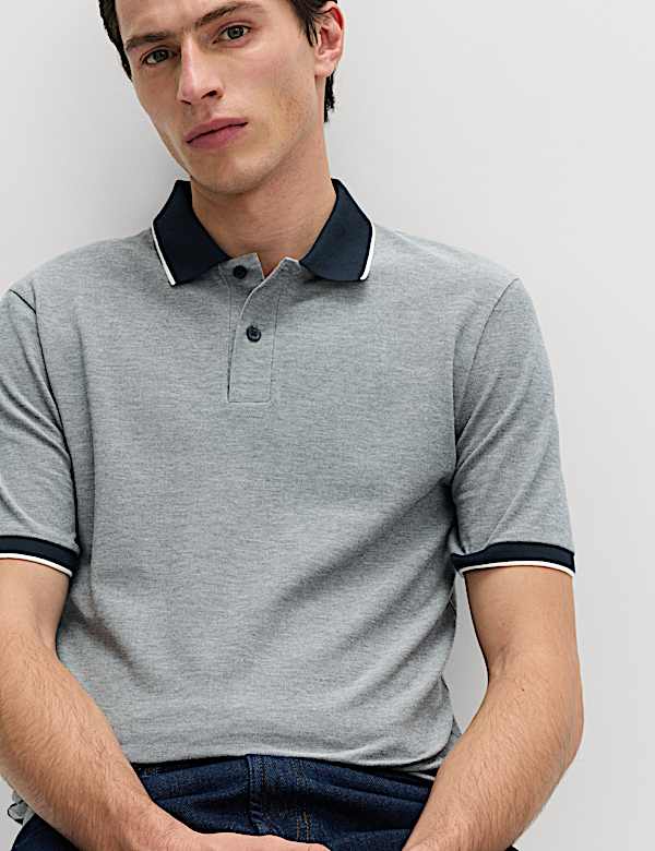 2 Pack Cotton Rich Tipped Polo Shirts - FR