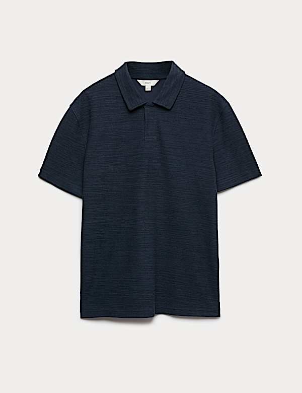 Cotton Rich Notch Neck Boucle Polo Shirt - GR