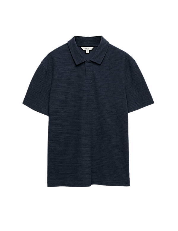 Cotton Rich Notch Neck Boucle Polo Shirt