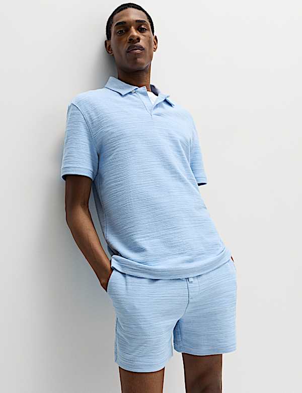 Cotton Rich Notch Neck Boucle Polo Shirt