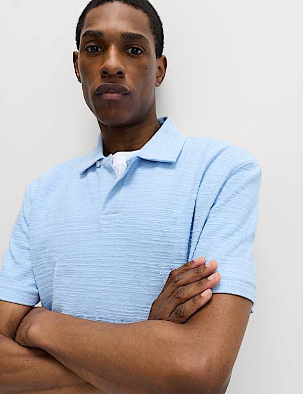 Cotton Rich Notch Neck Boucle Polo Shirt