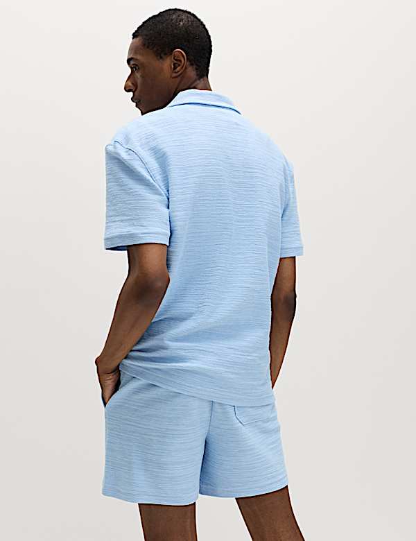 Cotton Rich Notch Neck Boucle Polo Shirt