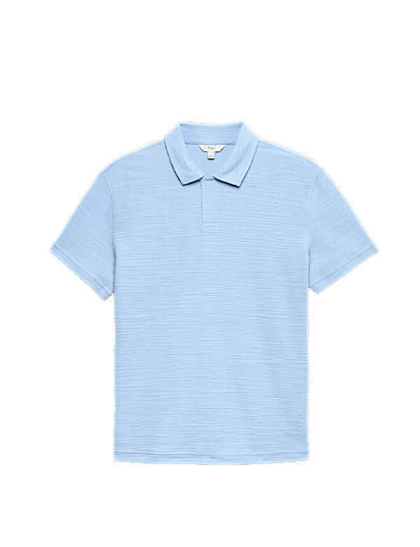 Cotton Rich Notch Neck Boucle Polo Shirt