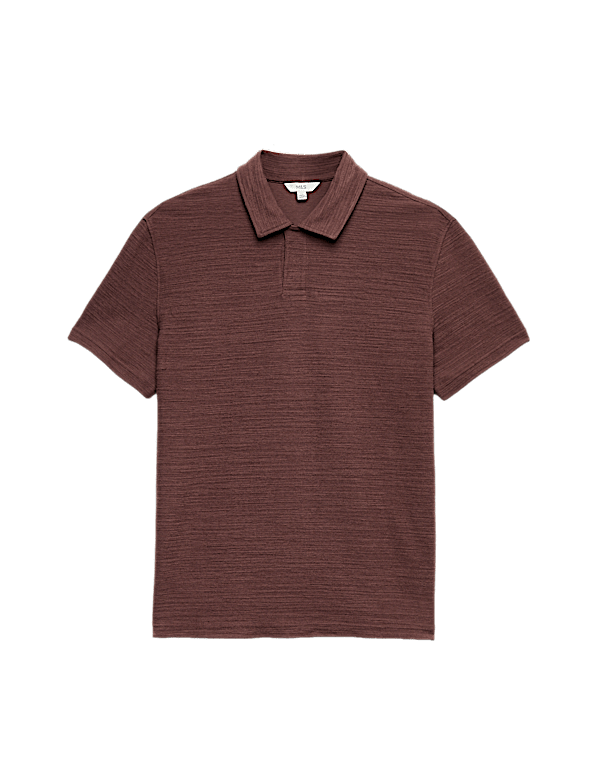 Cotton Rich Notch Neck Boucle Polo Shirt